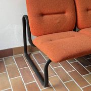 Strafor 3-seater bench, orange wool and sled base, 1970s.