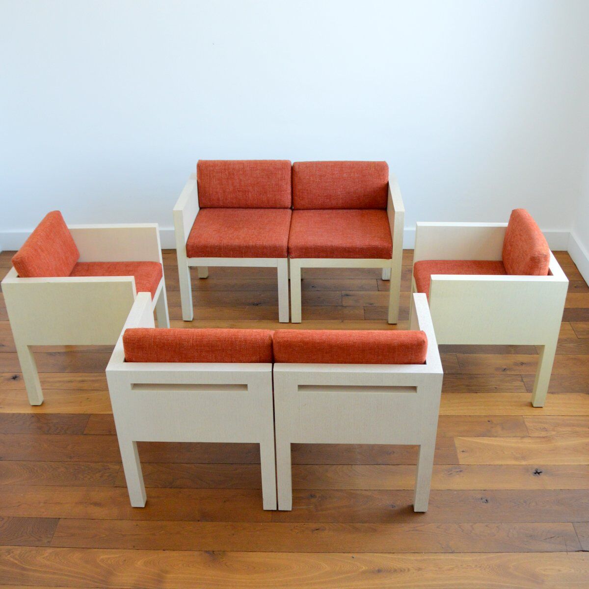 Set armchairs with dinners Restoration cubic shape Modular vintage 1980s