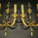 Paire de grandes appliques au carquois style Empire - bronze / patine vert