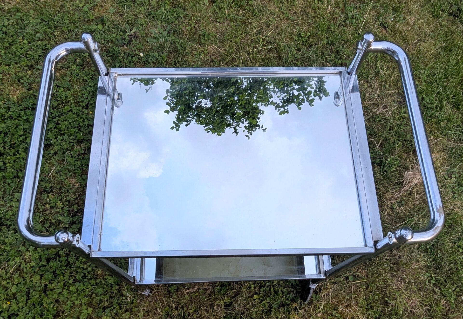 Chariot desserte vintage années 50 laiton nickelé miroir moderniste