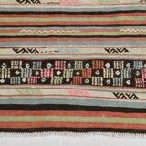2x9 Green & Orange Striped Kilim Runner Rug, 74x276Cm