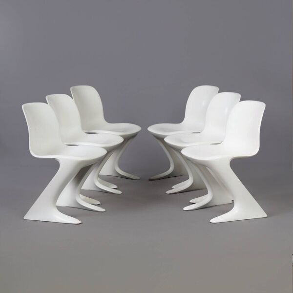 Chaises Kangourou Blanches par Ernst Moeckl pour Horn, années 1960   Lot de 6