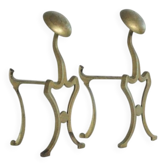 Pair of Jugendstil Andirons in patinated brass, Art Nouveau style, early 20th century.