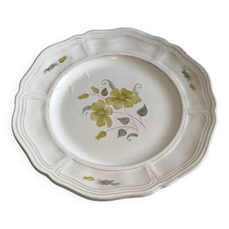 Henriot Quimper France – Grand plat  de  35 cm de diamètre - Rare motif  pastel de fleurs vertes
