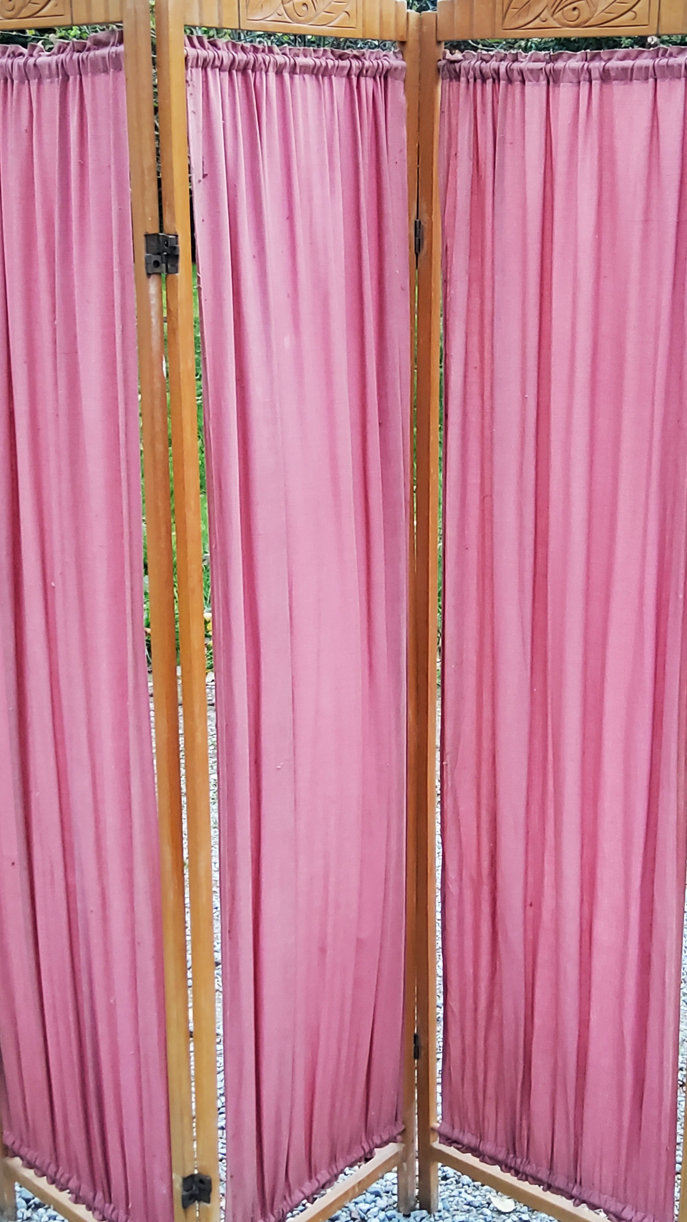 Art Deco screen 6 leaves in beech and fabrics of the 30s