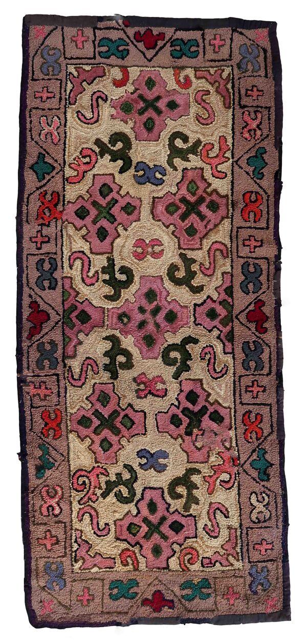 Handmade American Hooked Antique Rug 76cm x 175cm 1880s