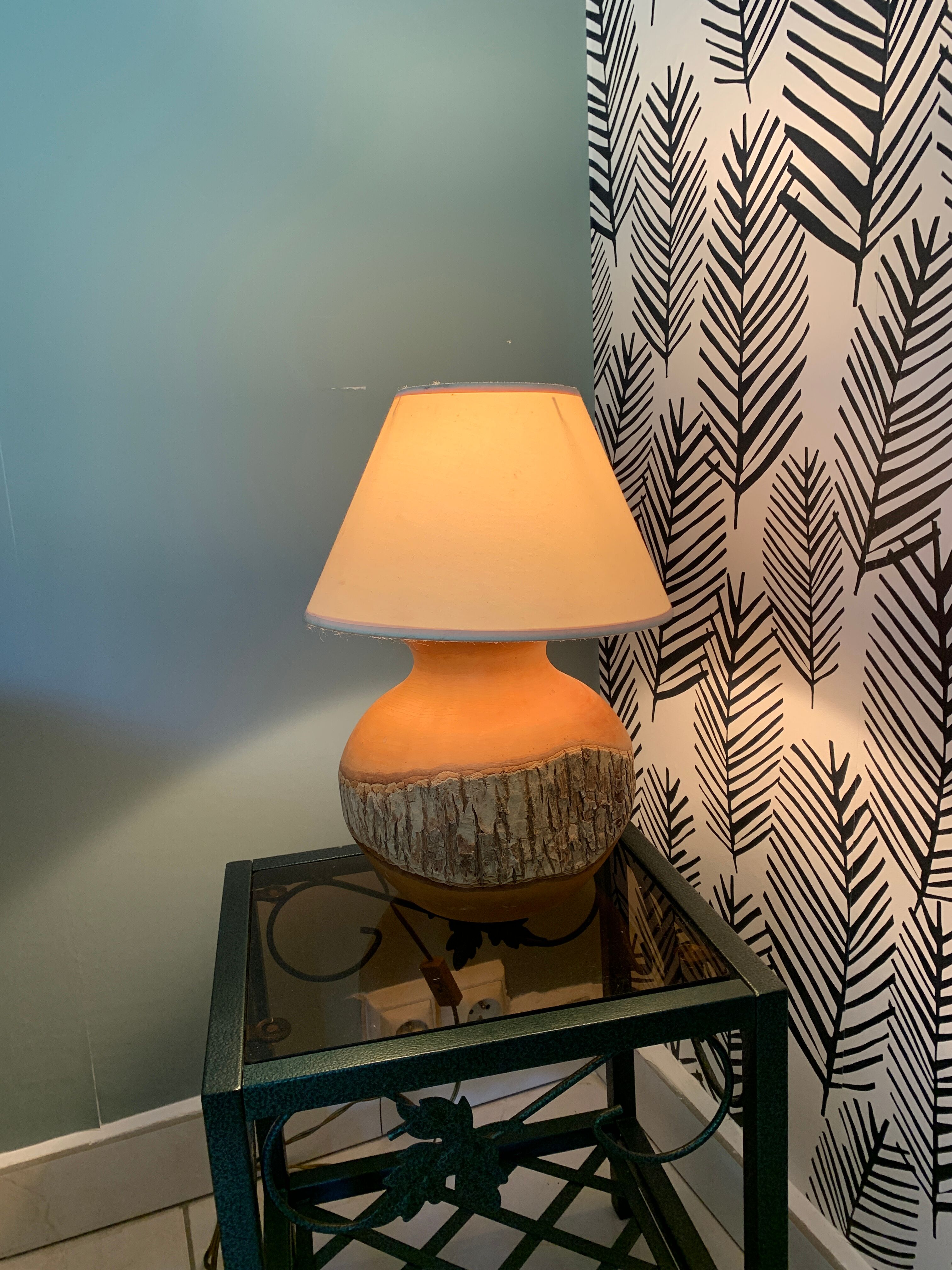 Vintage natural wood bedside lamp