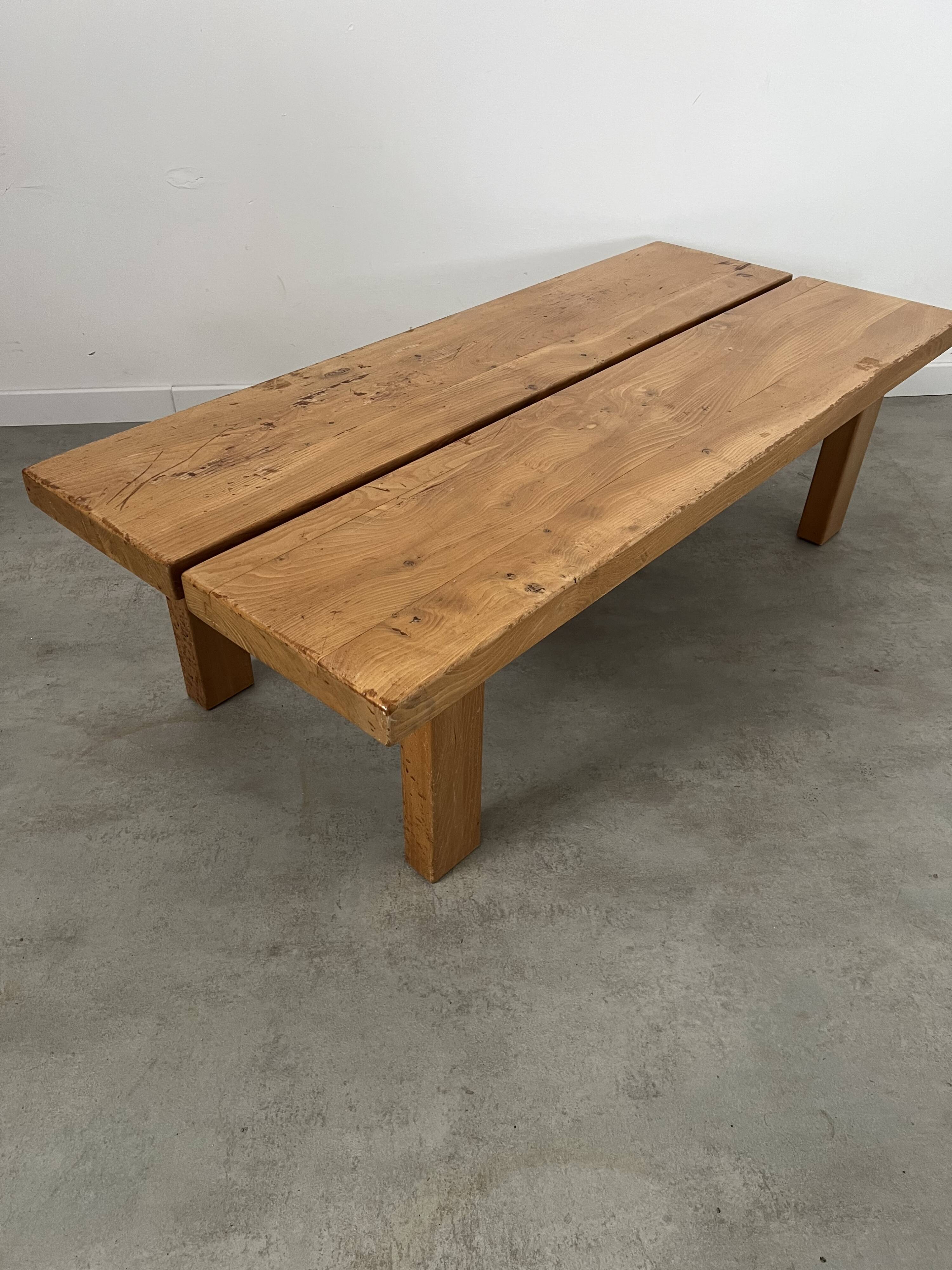 Solid elm wood coffee table 60s
