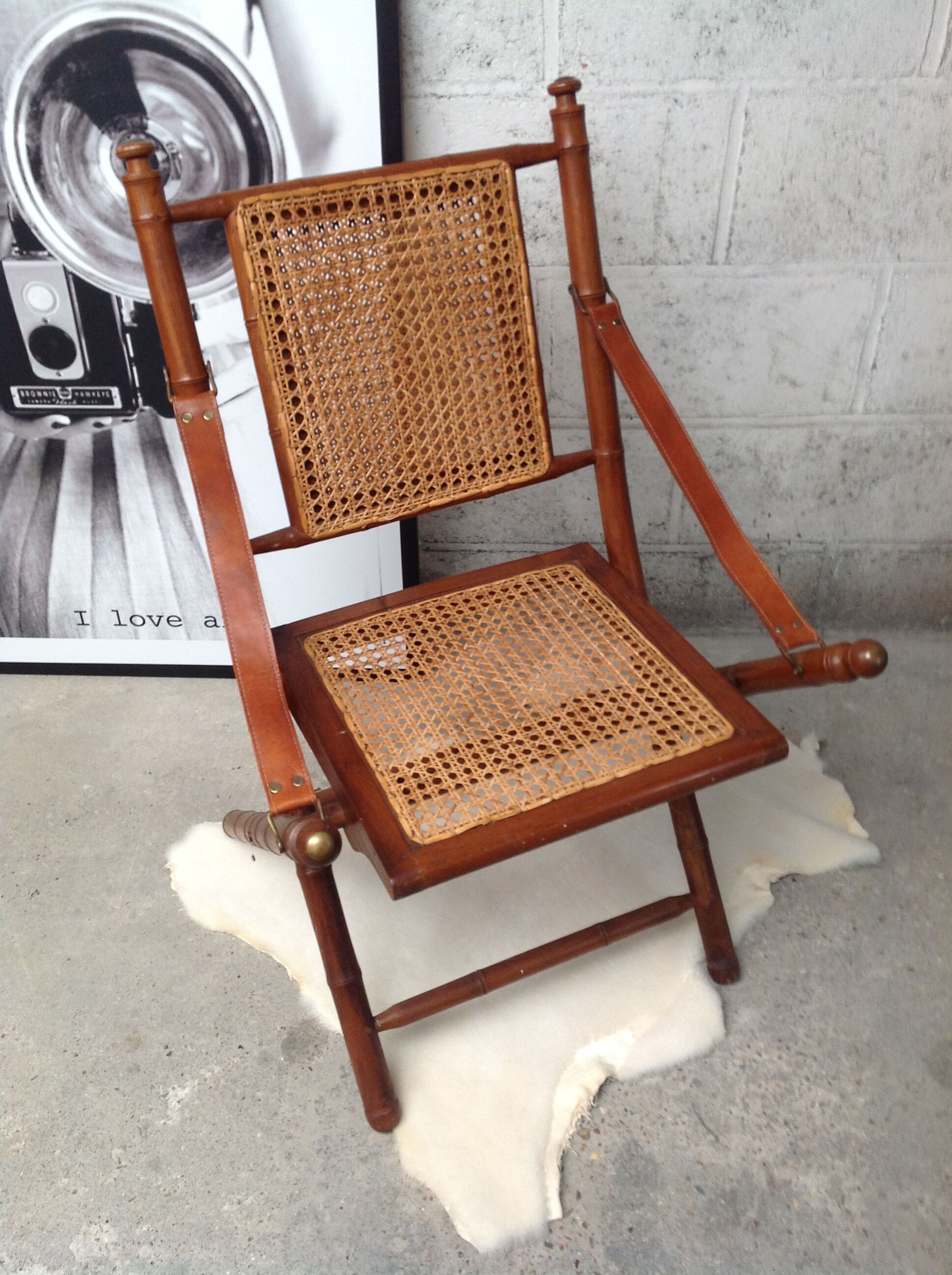 Bamboo folding armchair and caning