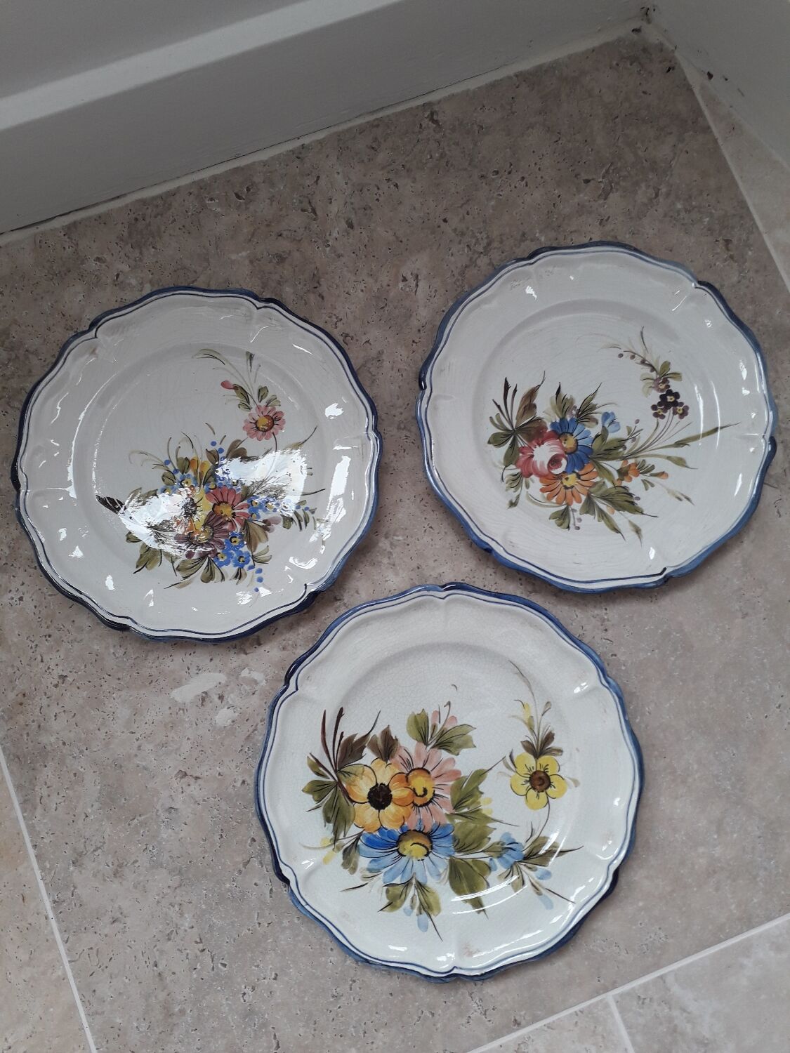 Old earthenware wall plates Bassano Italy floral decor