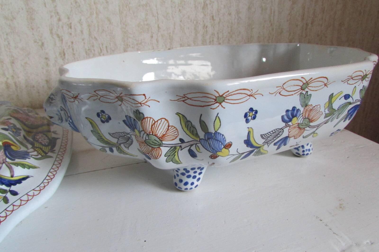 Compotier, soup tureen, vegetable dish in Rouen earthenware