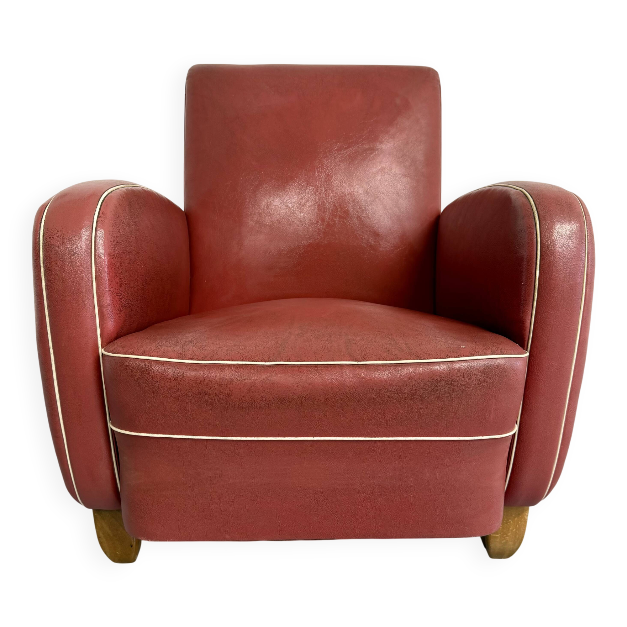 Vintage red faux leather Art Deco club chair from the 1940s/50s.