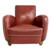 Ancien Fauteuil club Art Déco skaï rouge design années 40/50 vintage