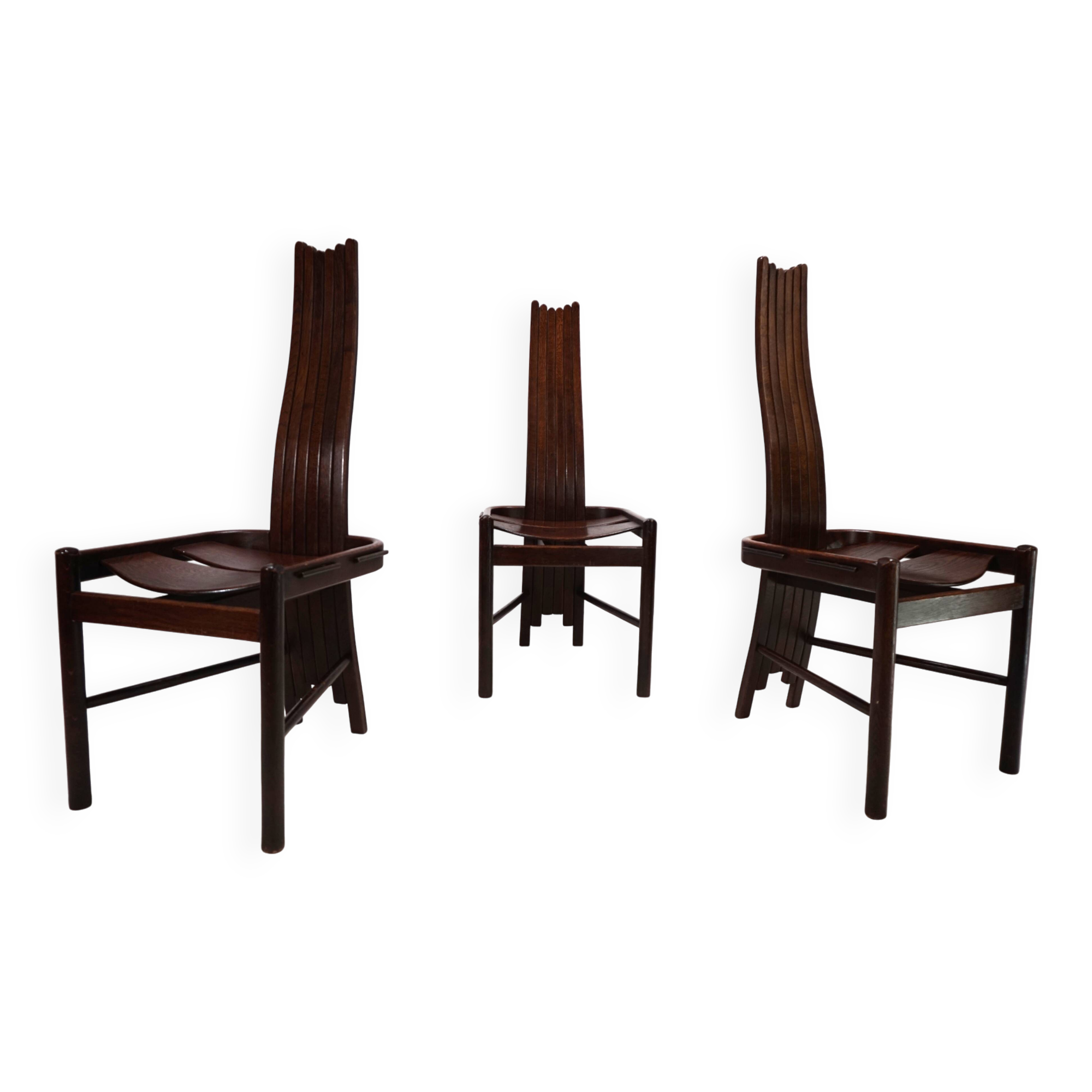 Set of 3 Allmilmö brutalist dining chairs oak, 1980