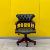 Chesterfield Revolving Captain's Chair with Green Leather Upholstery
