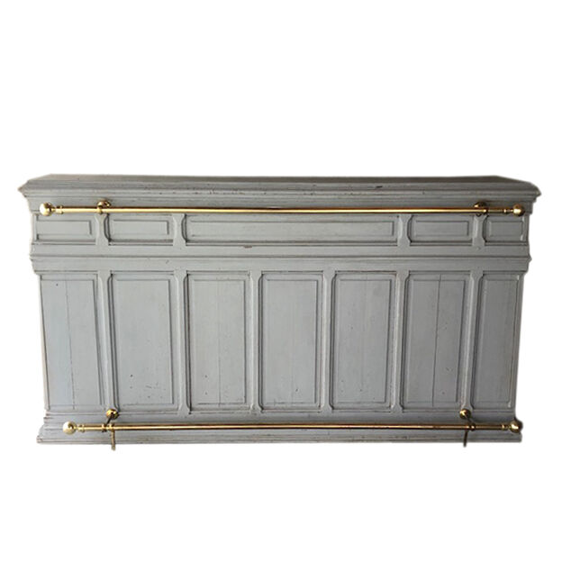 Grey lacquered wooden bar cabinet, golden brass bar