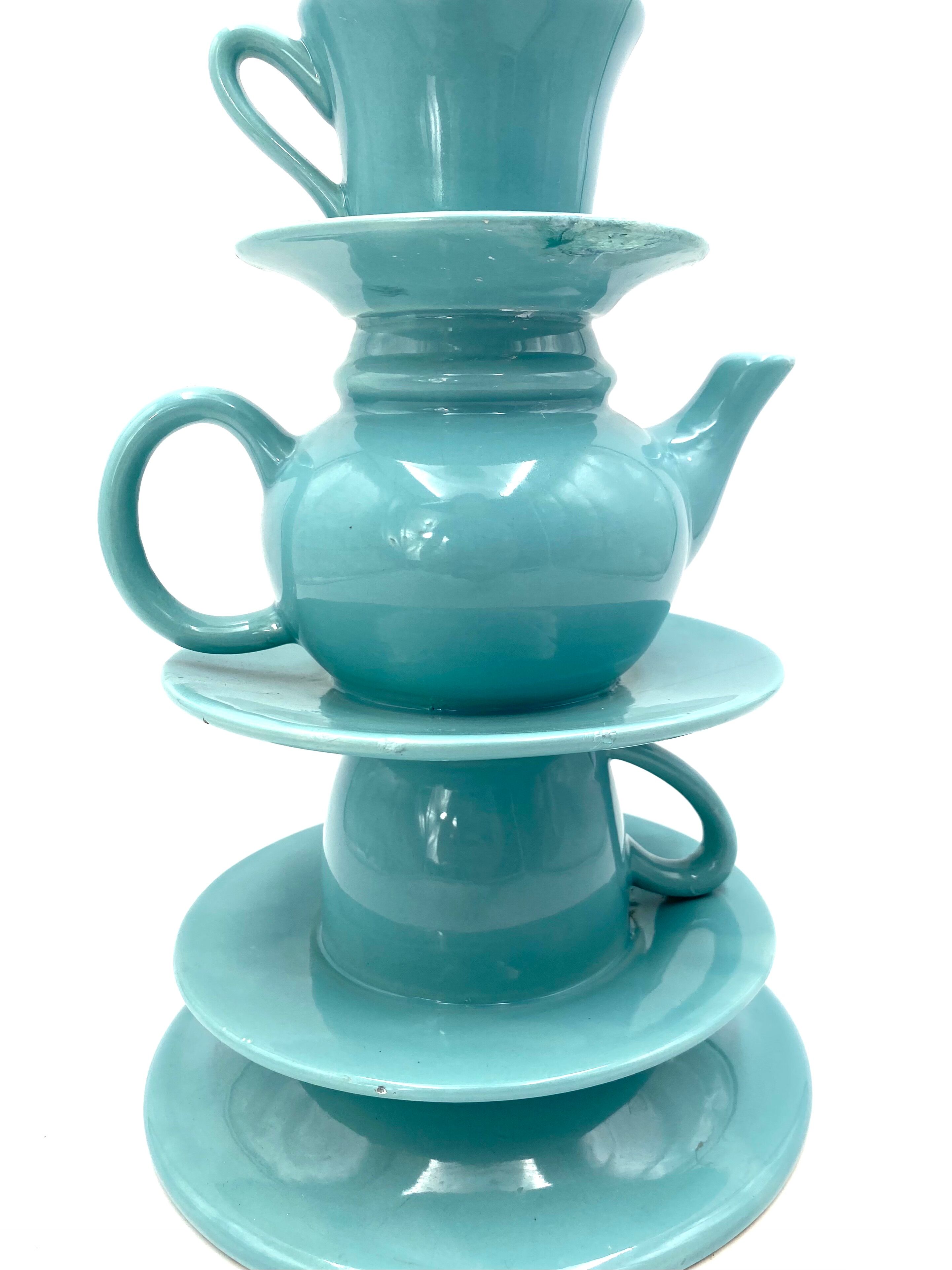 Blue tea cups stack vase, italy 1980s