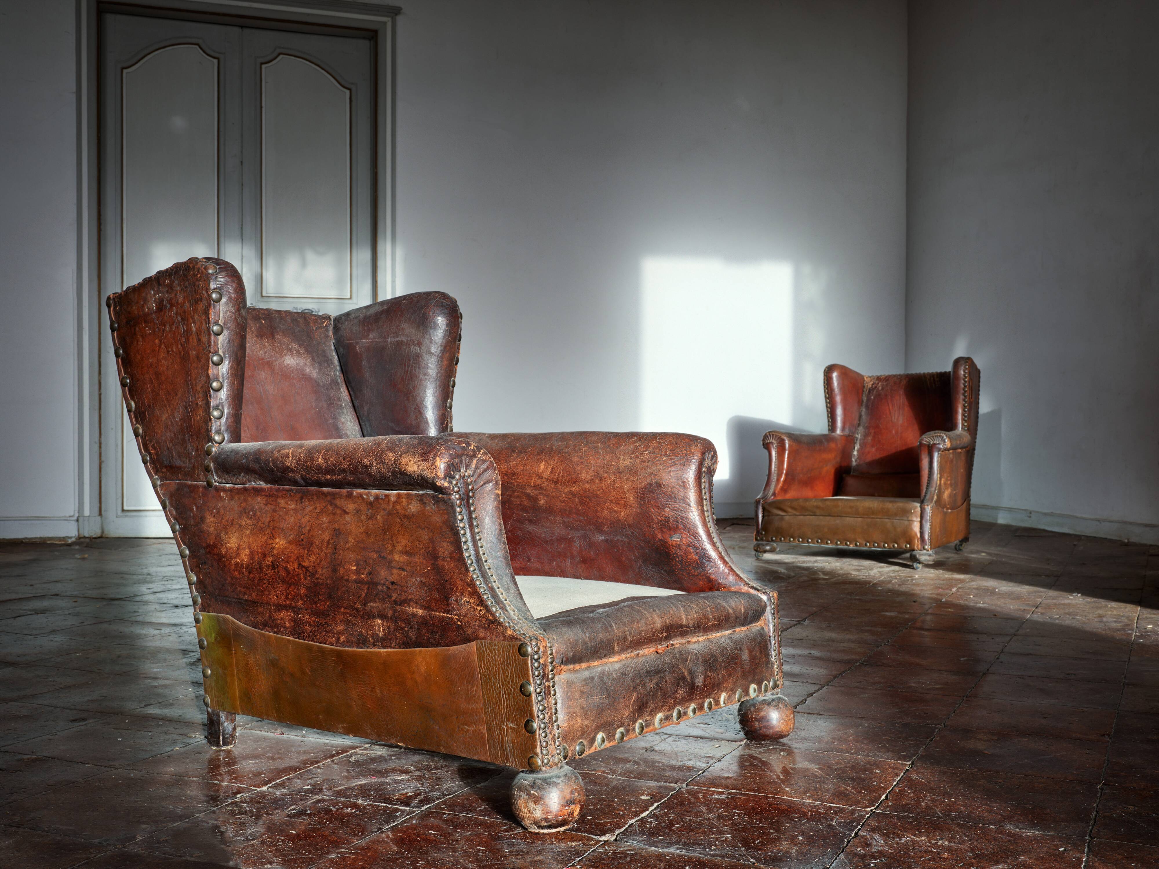 20th century Chesterfield armchairs with wings