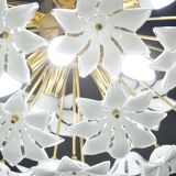 Magnifique lustre Sputnik en verre de Murano blanc orné de fleurs, années 1980