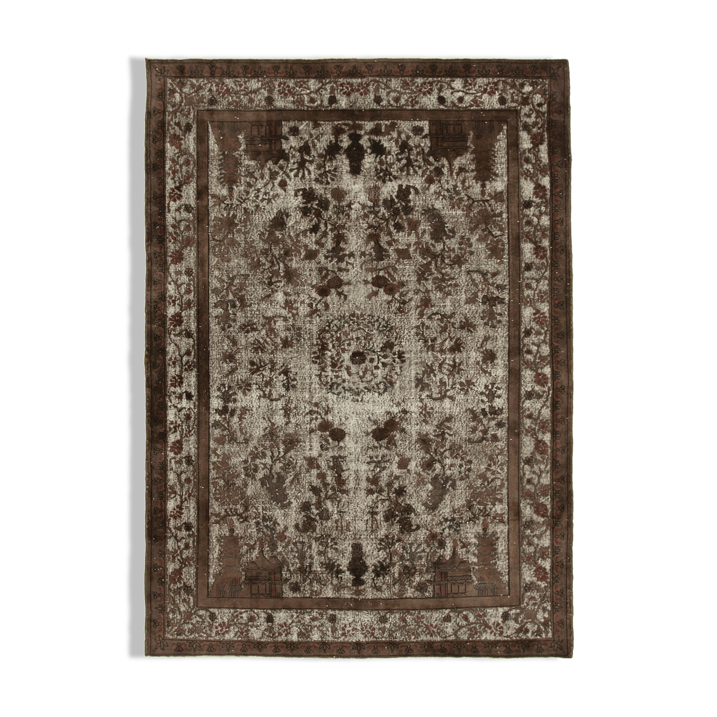 Handmade rustic anatolian 1970s 209 cm x 297 cm brown rug