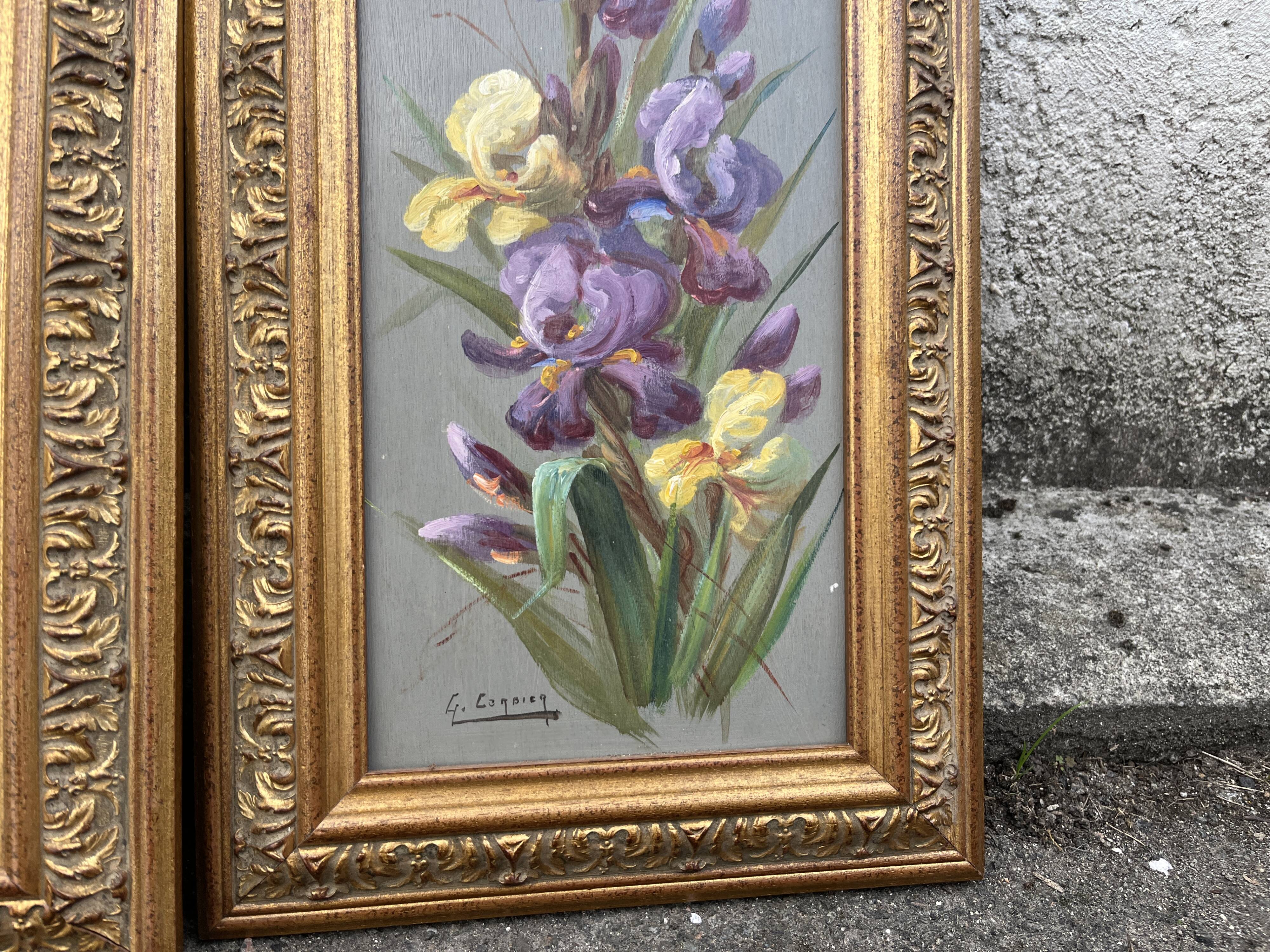 Gaston Corbier – Pair of floral paintings, oil on panel (63 cm)