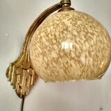 Art deco sconce, golden brass and yellow speckled Clichy glass globe