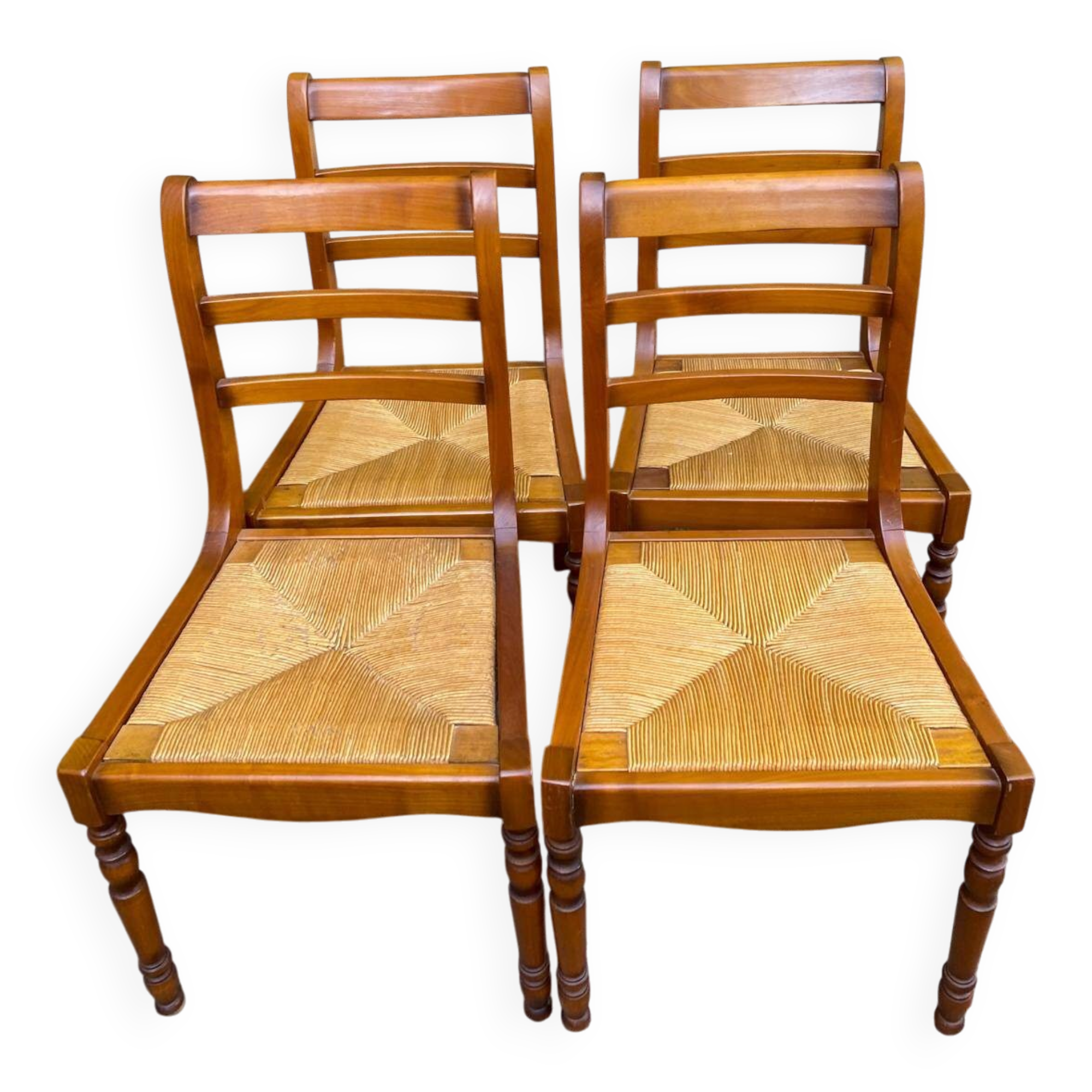 4 chaises de salle à manger en bois massif paillées 80s