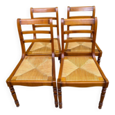 4 chaises de salle à manger en bois massif paillées 80s