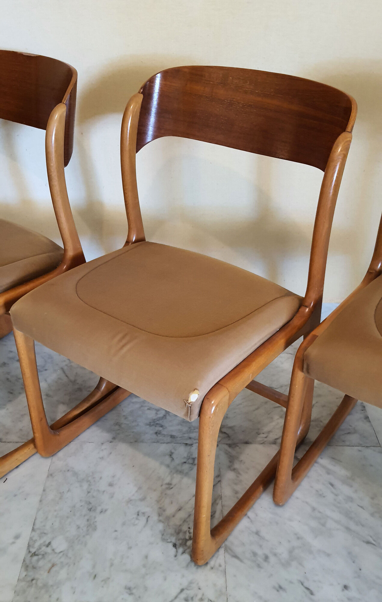 3 chairs Baumann Sled 1960 original fabric