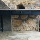 Black pietement farm table - metal strapping - turned feet - 20th century