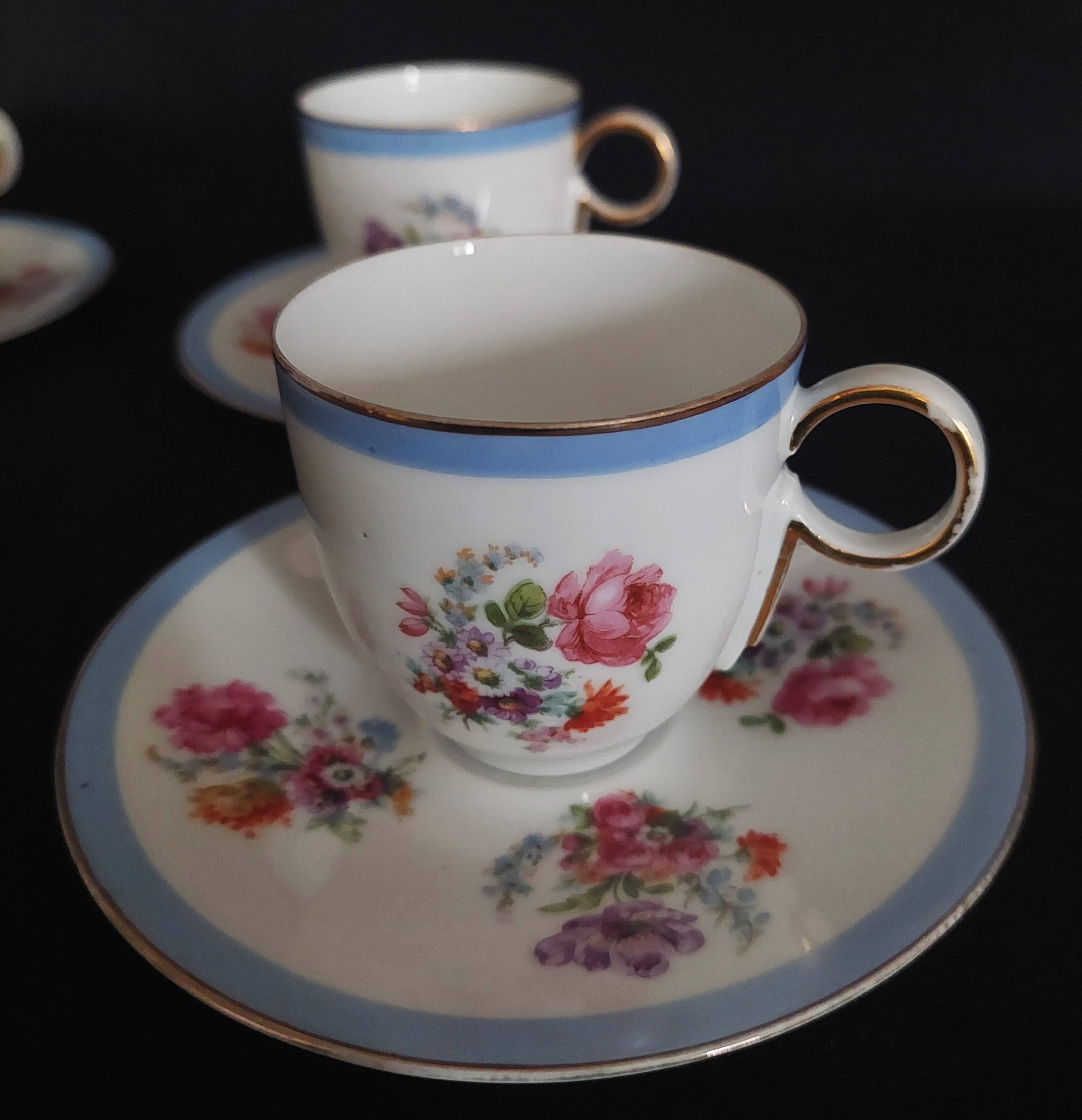 Epiag porcelain coffee cups Czechoslovakia floral decor