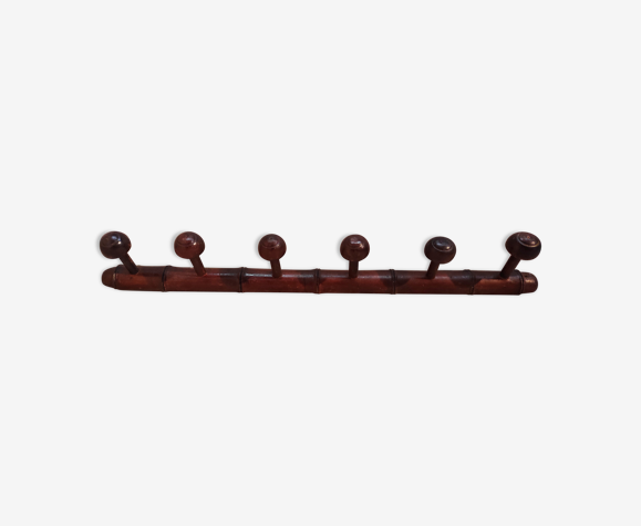 Ancien portemanteau mural 6 patères en bois tourné années 30-40 vintage