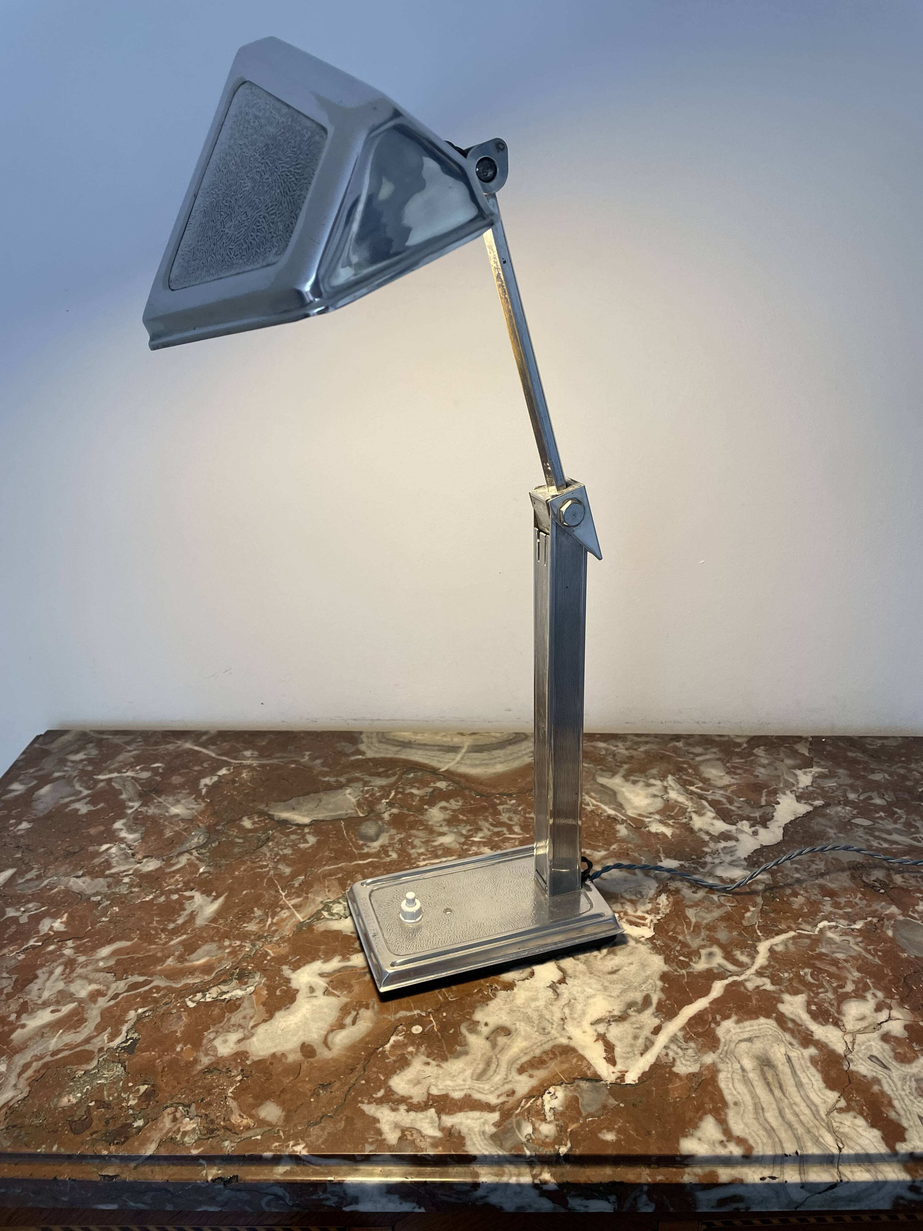 Vintage Pirouett France lamp, Art Deco, model patented in 1940, aluminum