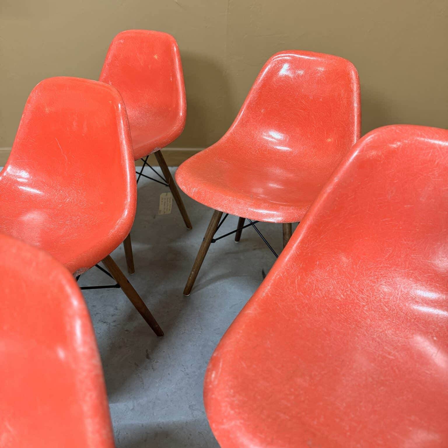 Set of 6 vintage red DSW chairs by Charles and Ray Eames