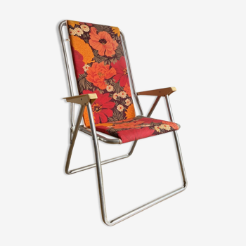 Fauteuil pliant de camping vintage au motif floral de chez kettler made in west germany