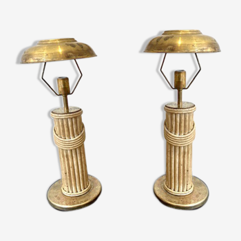 Pair of "sawaguchi" bamboo and brass lamps,Jjapan circa 1960