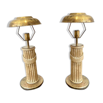 Pair of "sawaguchi" bamboo and brass lamps,Jjapan circa 1960