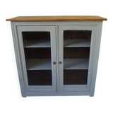 Display case, old shallow sideboard re-enchanted in cloud gray.