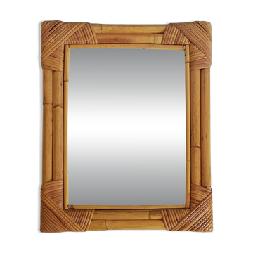 Miroir en bambou et rotin des années 1960 dans le style de la Côte d'Azur.
