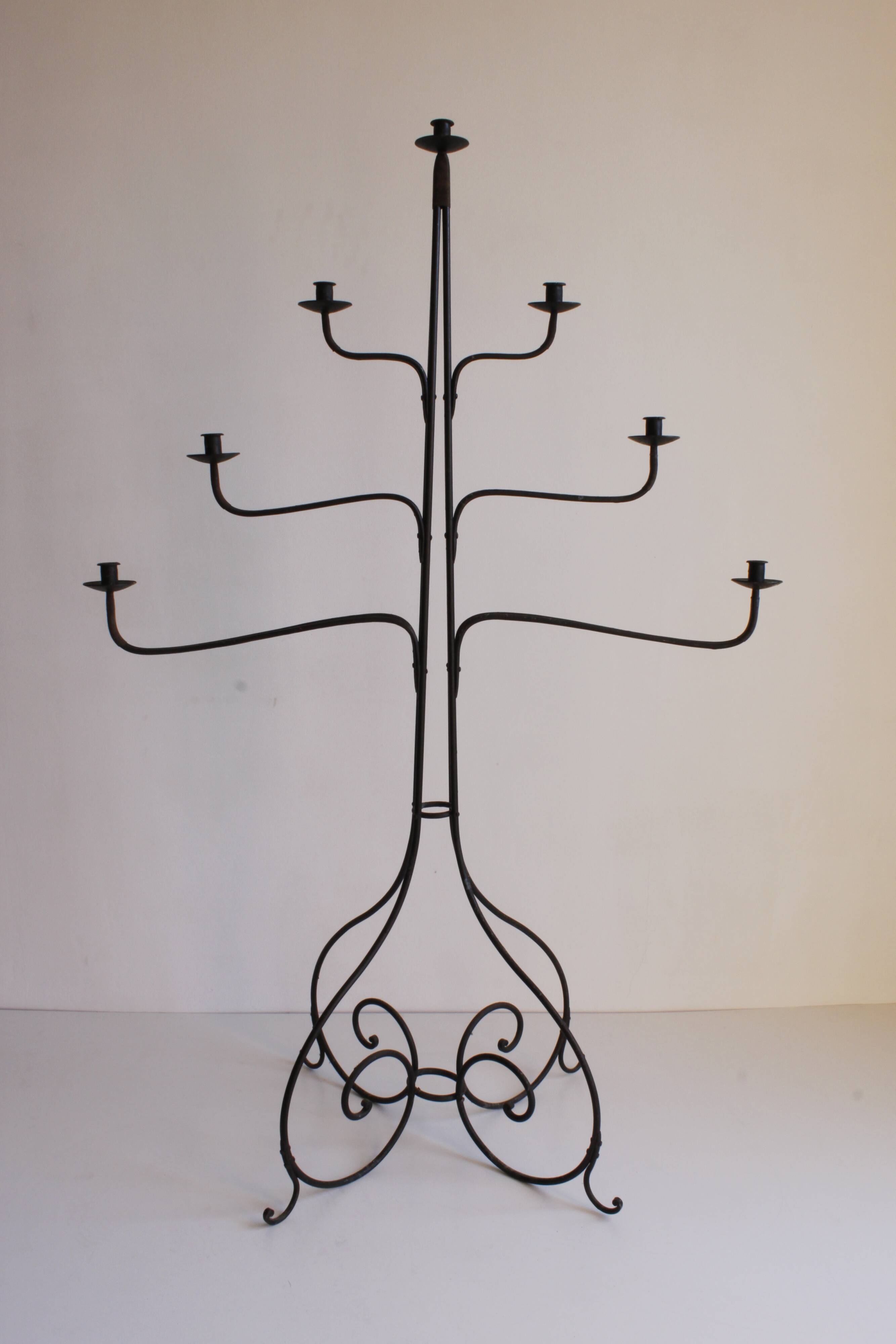 Large Wrought Iron Floor Candelabra, 1950s