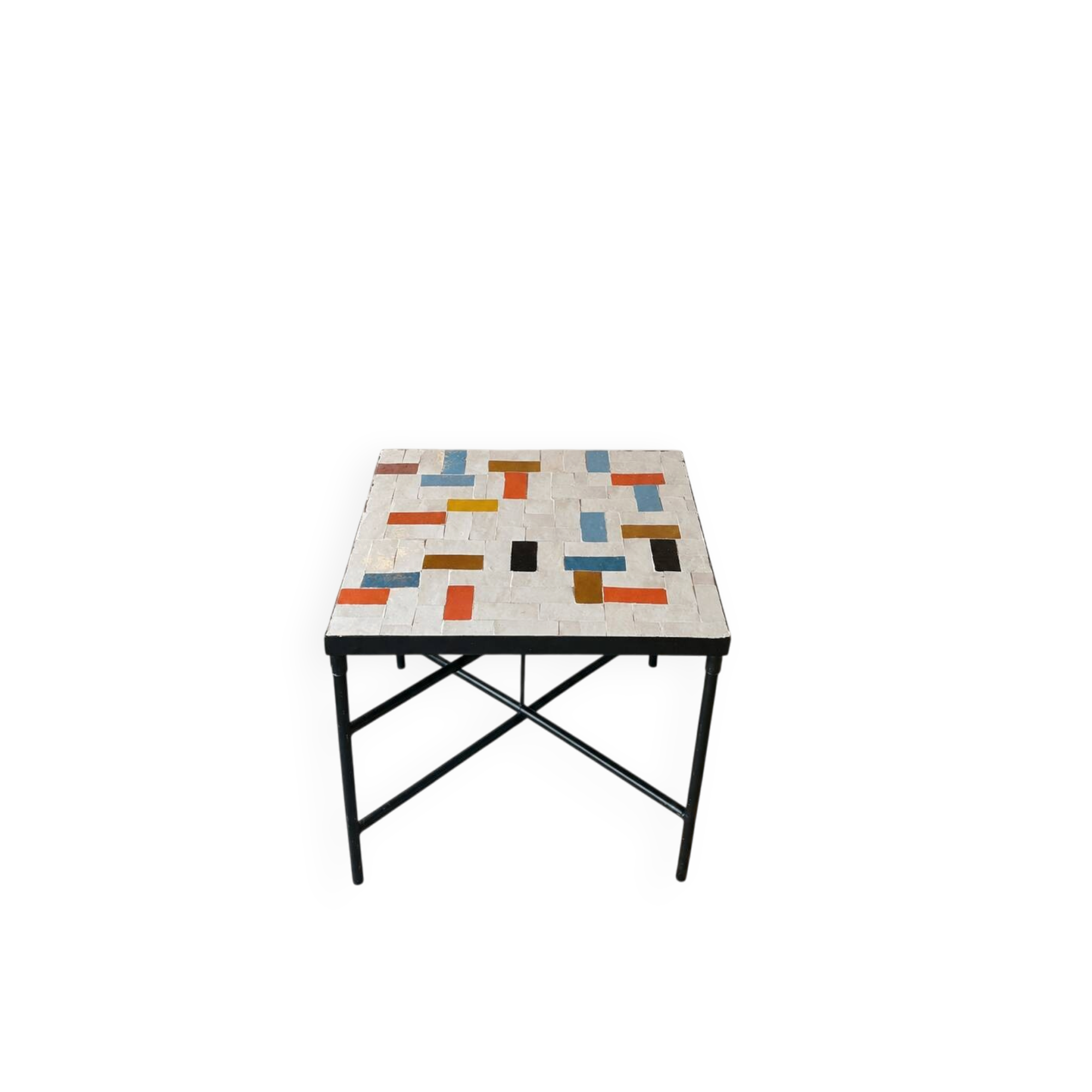 Square coffee table in multicoloured zellige, handcrafted in Morocco.