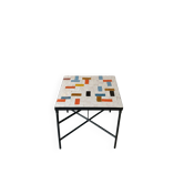 Table basse carrée en zellige multicolore, fabrication artisanale marocaine