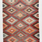 5x9 Faded Color Turkish Vintage Kilim Rug, 141x275Cm Geometric Style Kilim