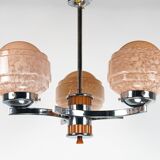 1930s Art Deco Bakelite/Catalin, Chrome & Pink Glass Chandelier Lamp