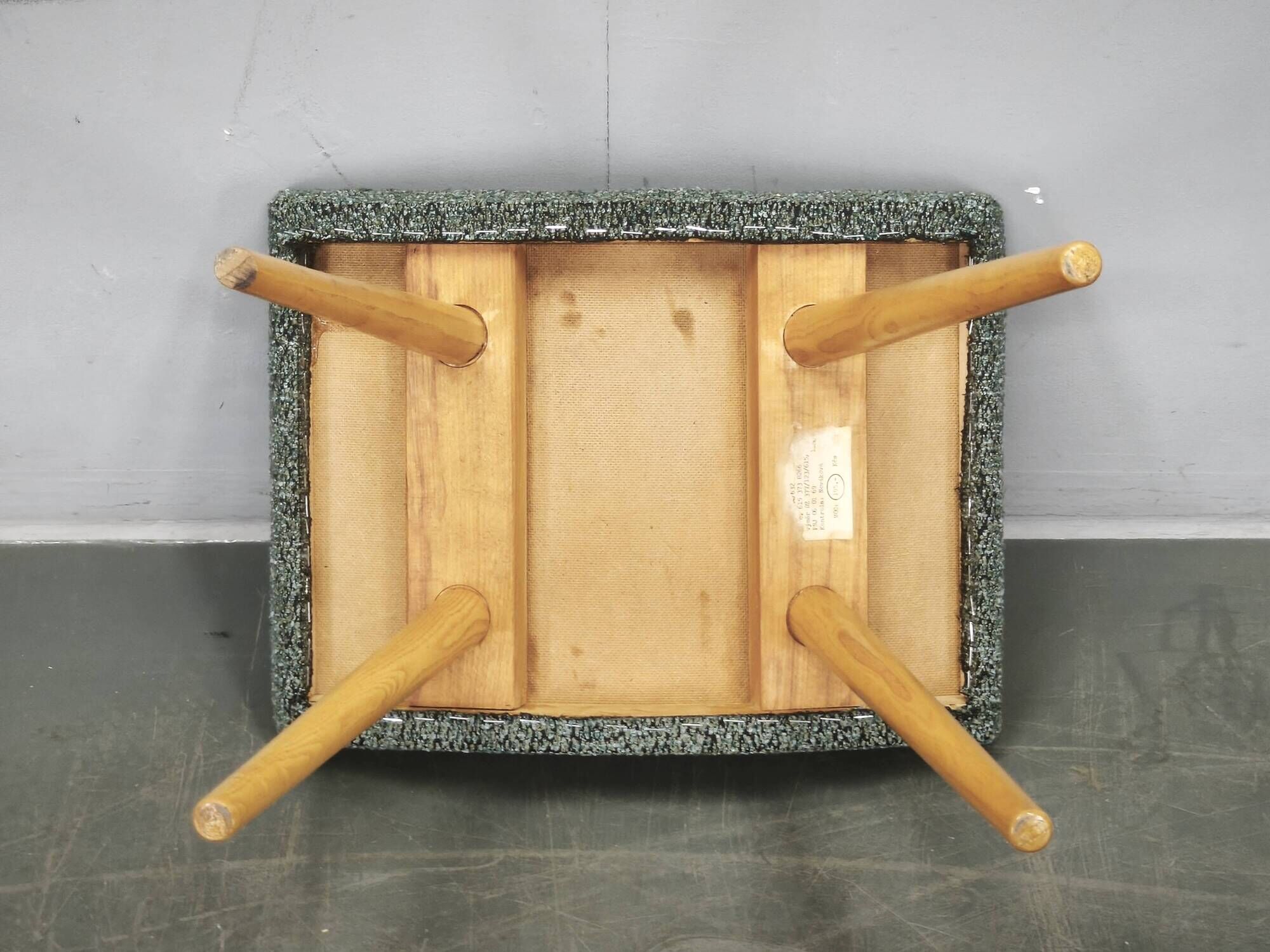 1960s Czech Mid-Century Modern Upholstered Stool with Beech Wood Legs