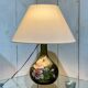Blown glass lamp painted with a floral design, early 20th century.