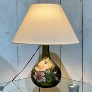 Blown glass lamp painted with a floral design, early 20th century.