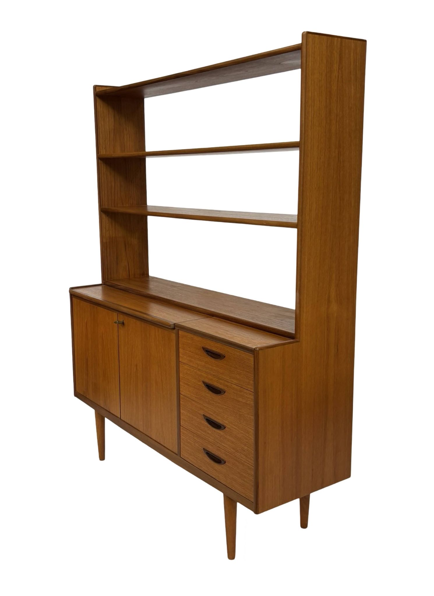 Armoire murale vintage en teck, bibliothèque, bureau, design danois, années 60