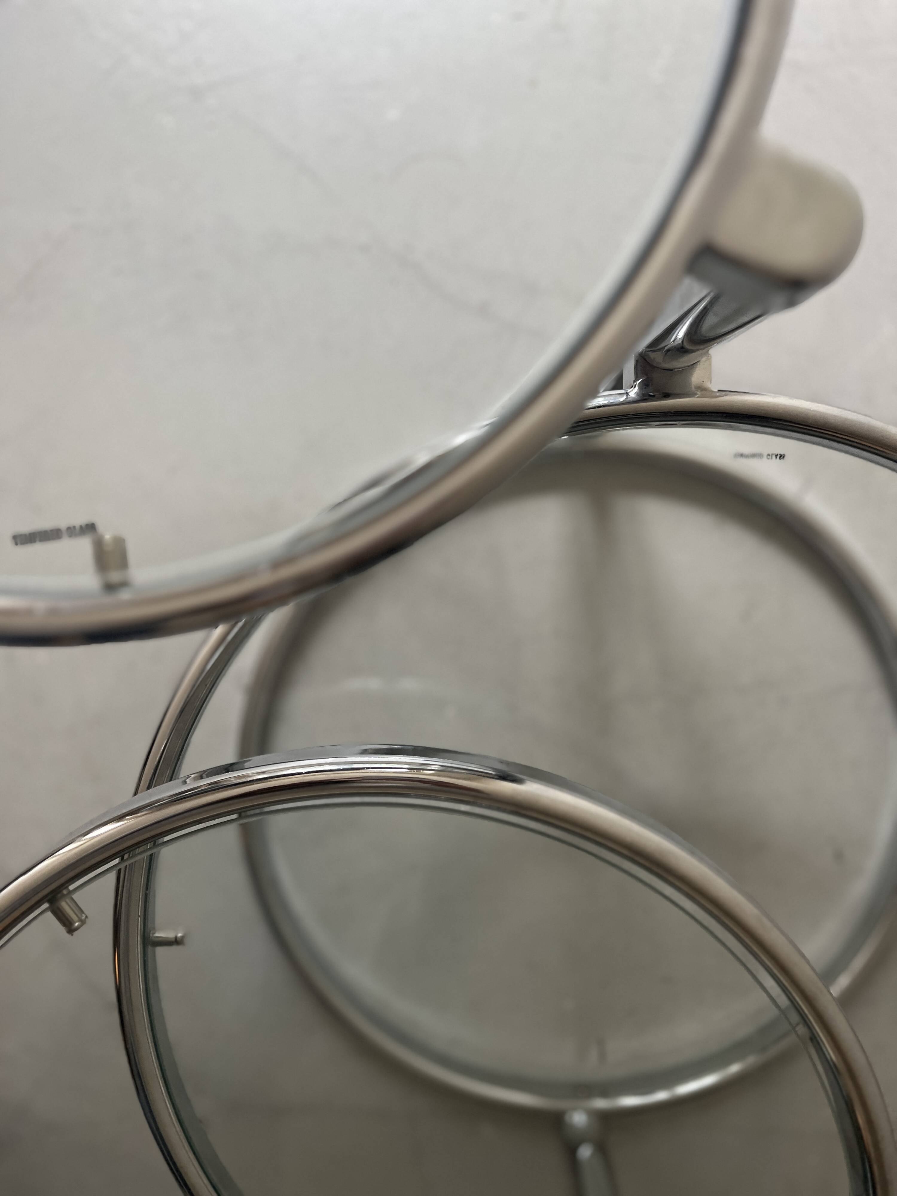 round and rotating coffee table in glass and chrome, design 1970