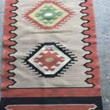 Mid-Century brown runner rug in flatweave kilim fabric, geometric patterns 127x59 cm